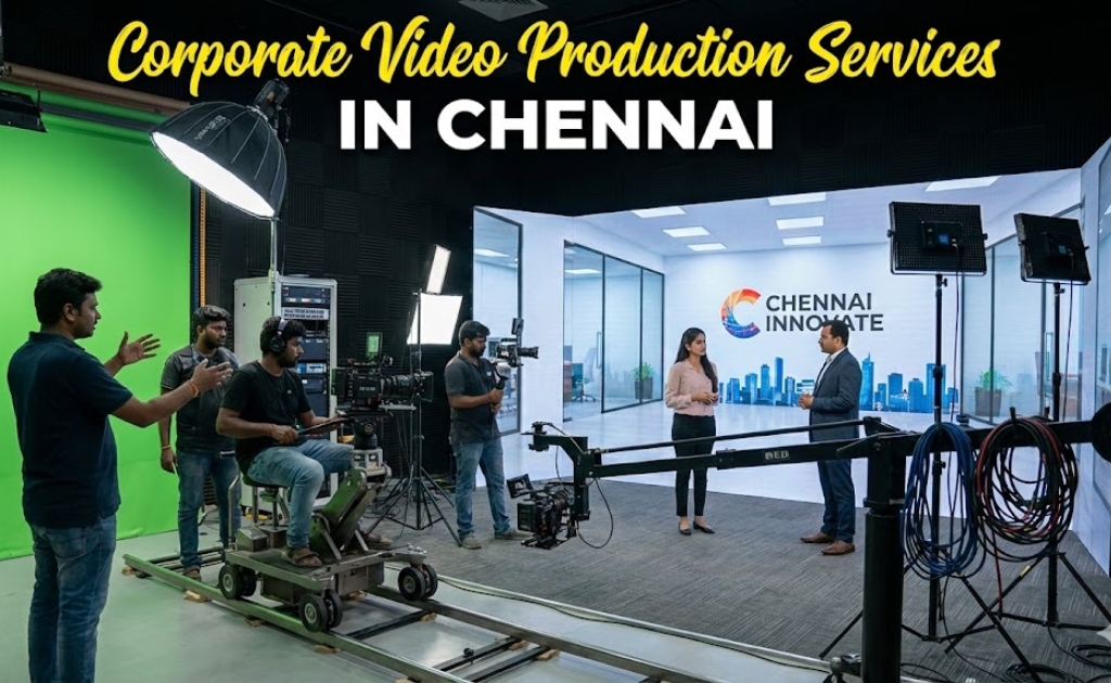 Corporate Video Makers in Chennai providing corporate video production services with interview setup, camera crew and professional lighting equipment