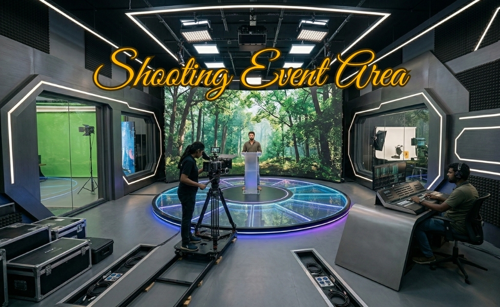 professional event video shooting setup with camera crew and lighting