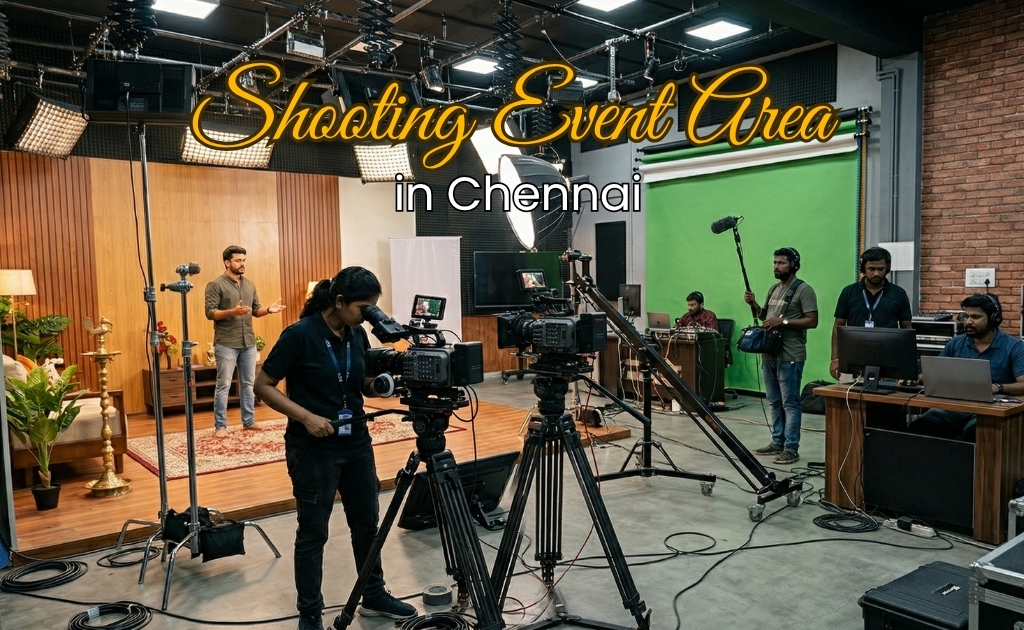 shooting event area in chennai with professional lighting and camera setup