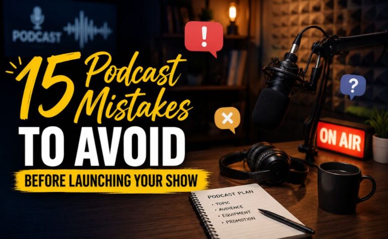 Podcast mistakes to avoid before launching your show with professional podcast setup and recording equipment